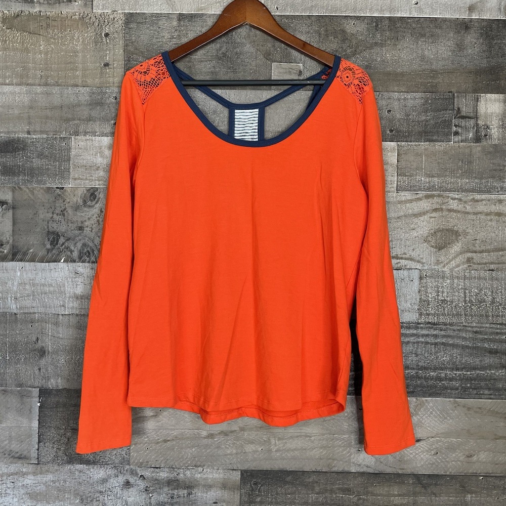 Maurices Long Sleeve Top Womens Size XL Orange Cut Out Lace Shoulder Stretch